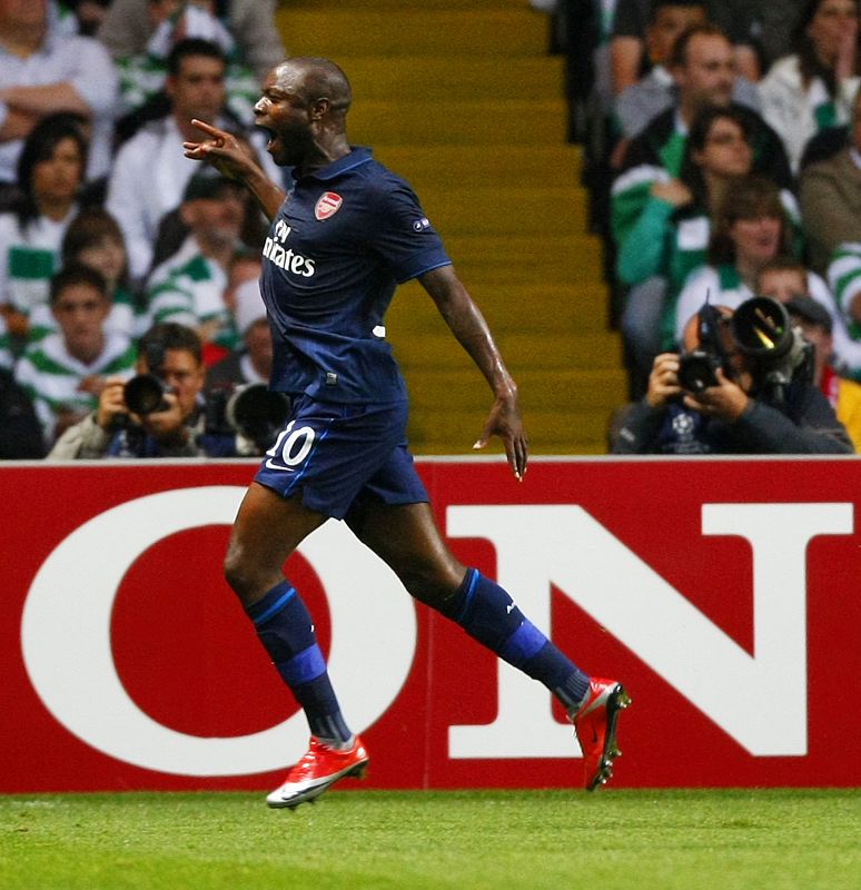 Arsenal's Gallas celebrates after scoring against Celtic during their Champions League qualifying soccer match in Glasgow, Scotland