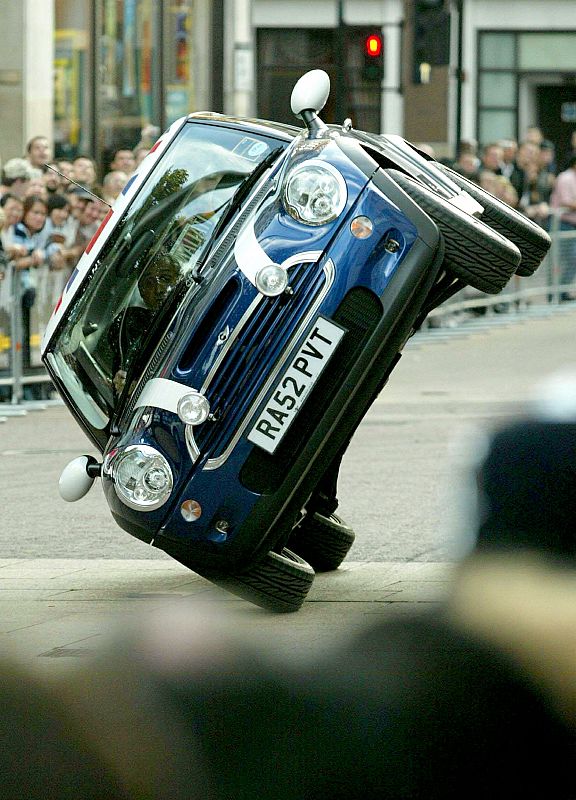 A Mini Cooper arrives at the UK premiere of "The Italian Job" at the Empire Leicester Square in Lond..