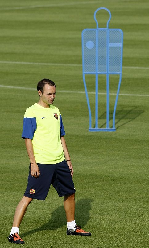 Andres Iniesta durante un entrenamiento con el Barça.