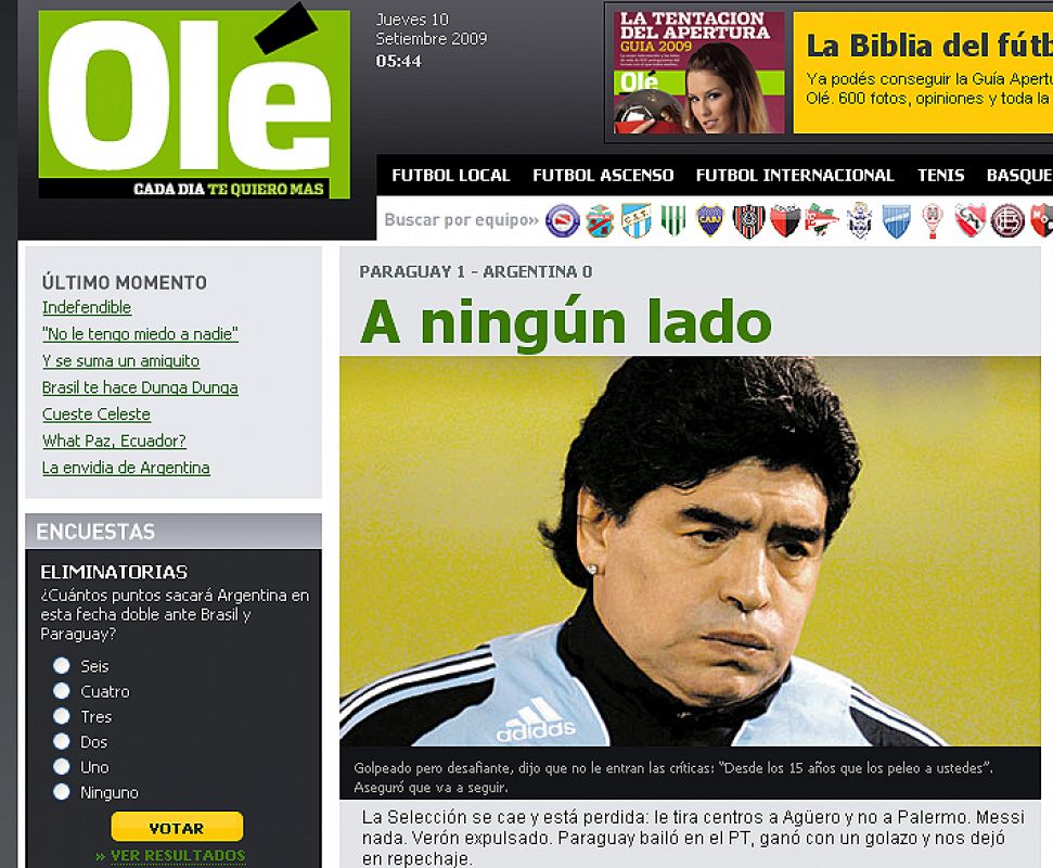 El diario deportivo argentino Olé deja claro en su titular que con Maradona no se va "A ningún lado".
