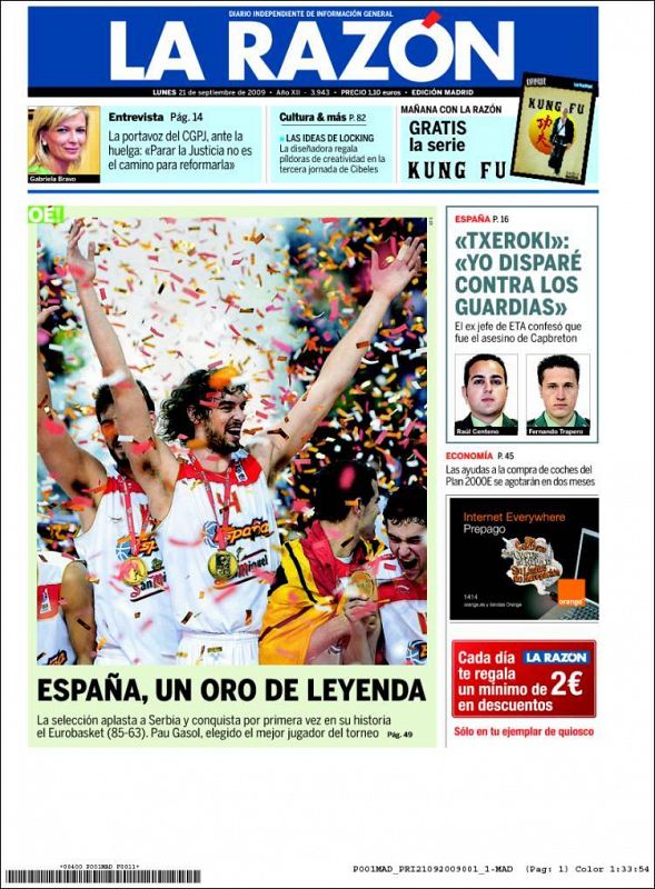 Portada del diario 'La Razón'