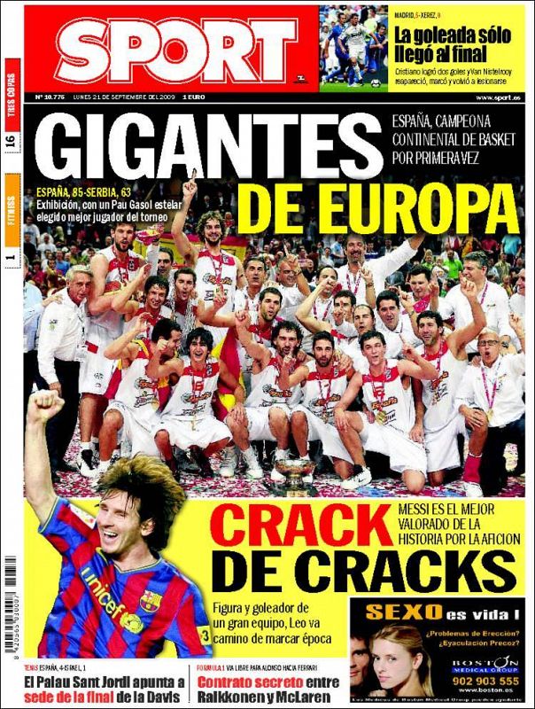 Portada del diario 'SPORT'