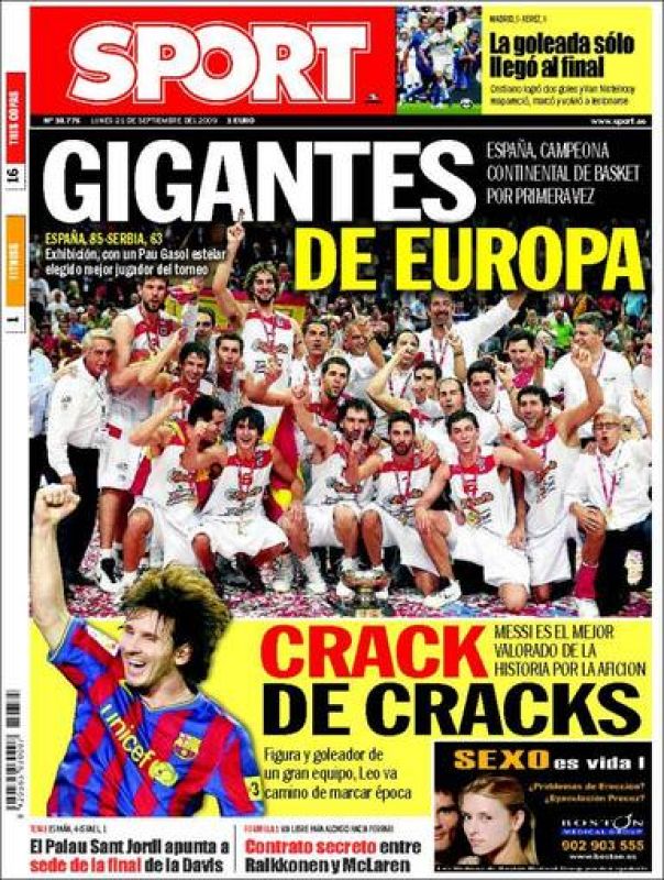  Portada del diario 'SPORT'