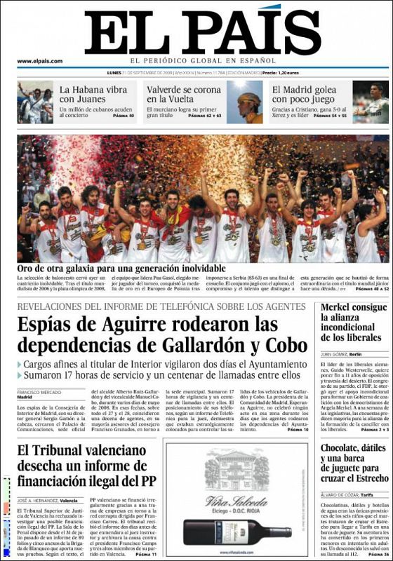 Portada del diario 'El Pais'