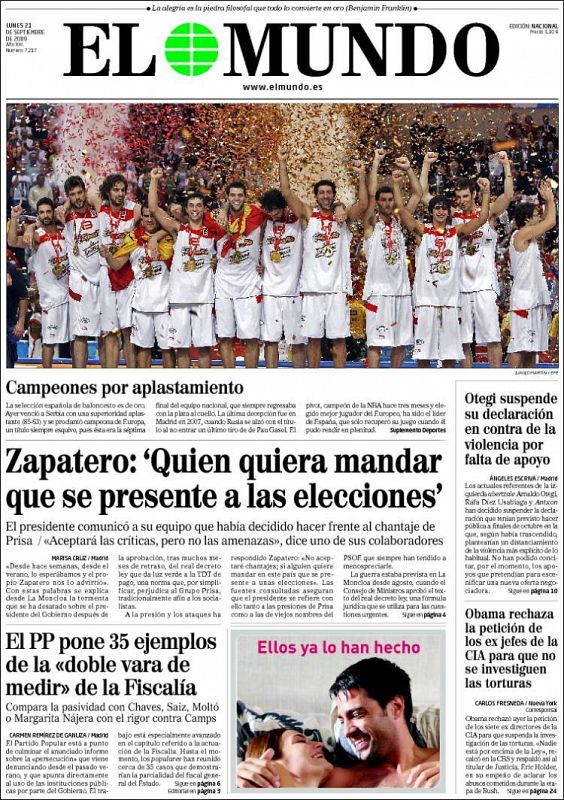 Portada del diario 'El Mundo'