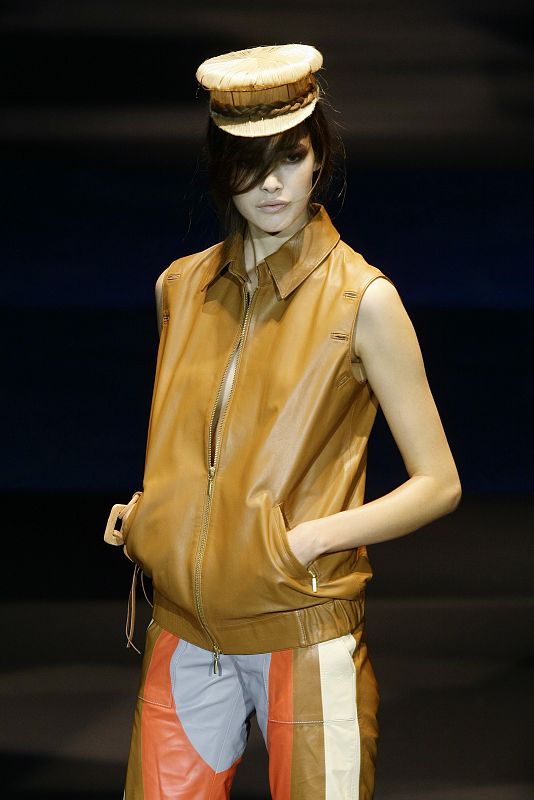 A model displays an outfit from designer Nicolas Vaudelet's Spring/Summer 2010 collection during Cibeles Madrid Fashion Week in Madrid