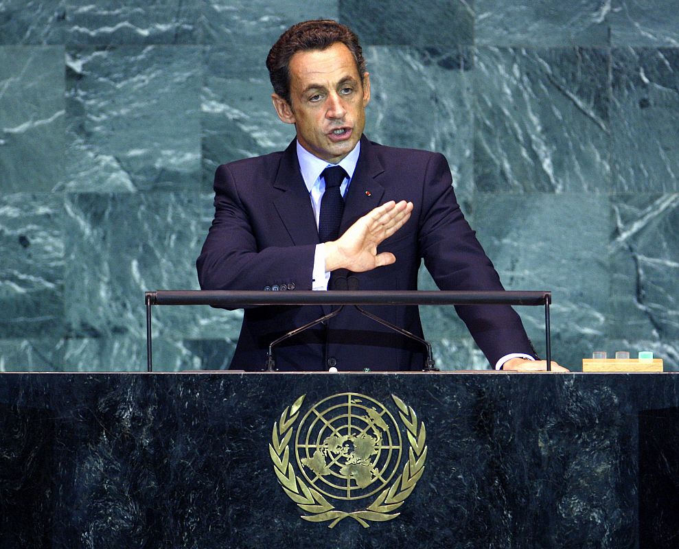 France's President Nicolas Sarkozy addresses the 64th United Nations General Assembly at the U.N. headquarters in New York