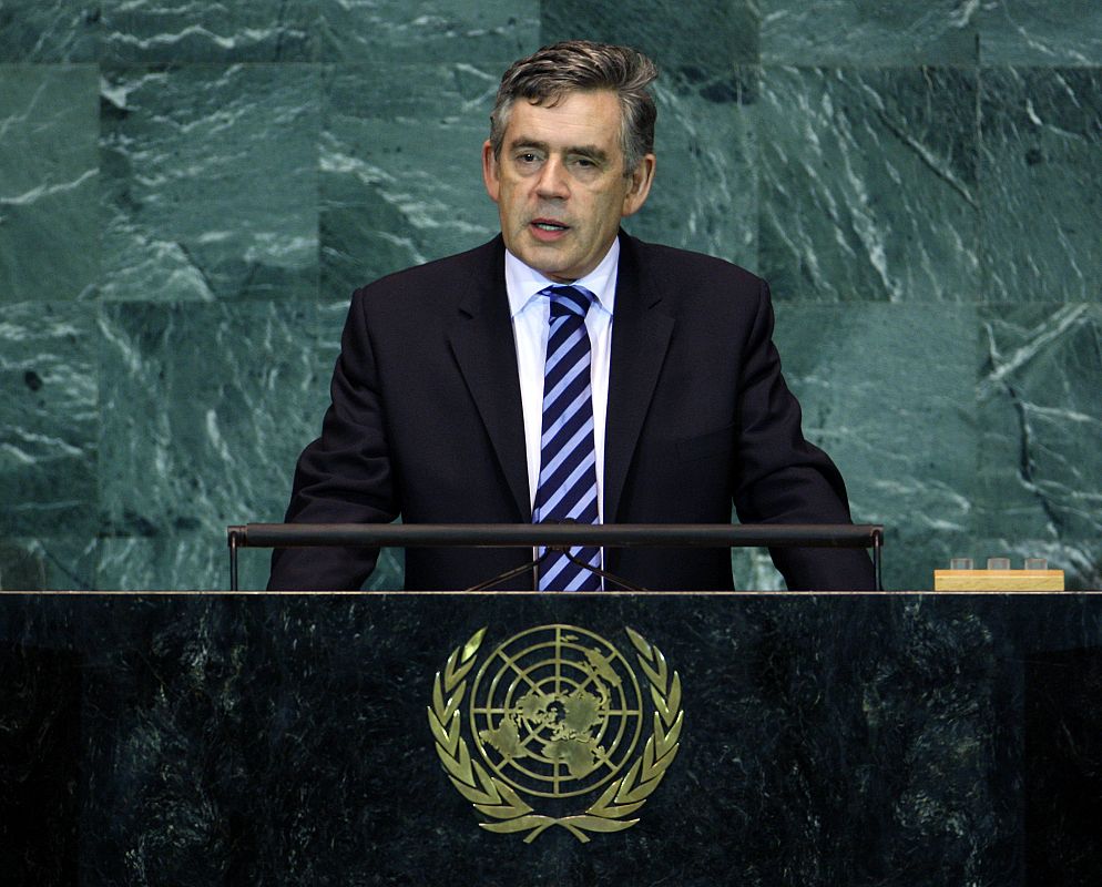 Britain's Prime Minister Gordon Brown addresses the 64th United Nations General Assembly at the U.N.headquarters in New York