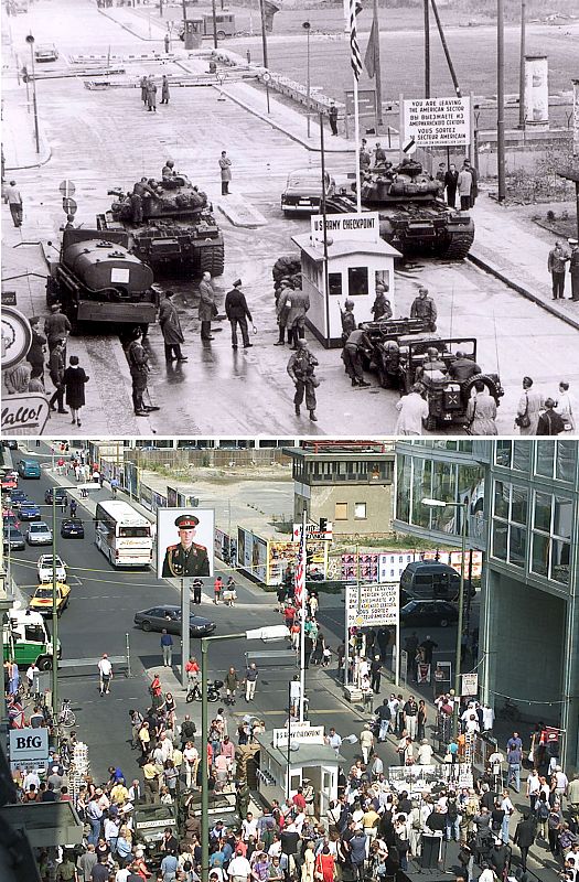 El "Checkpoint Charlie "fue el paso fronterizo más famoso. Allí los soviéticos registraban a los efectivos de las Fuerzas Armadas americanas, británicas y francesas, antes de pasar al Este. Hoy, es un museo.