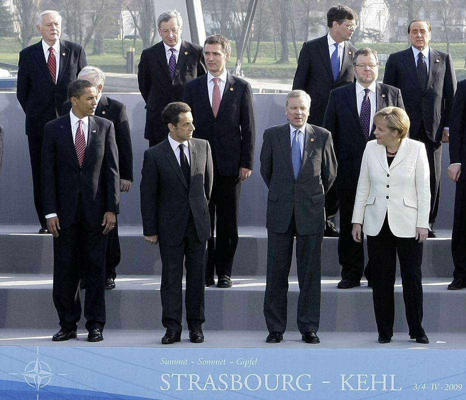 NATO heads of state and government prepare for the family picture in Strasbourg