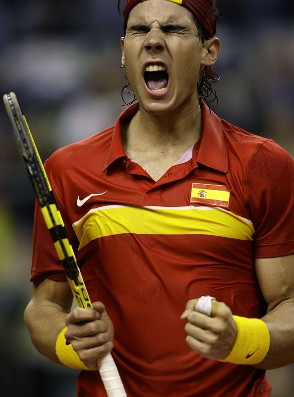 Nadal celebra la victoria del primer set.