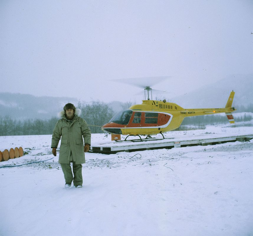 Félix Rodríguez de la Fuente durante el rodaje de la Serie Canadiense de El Hombre y la Tierra.