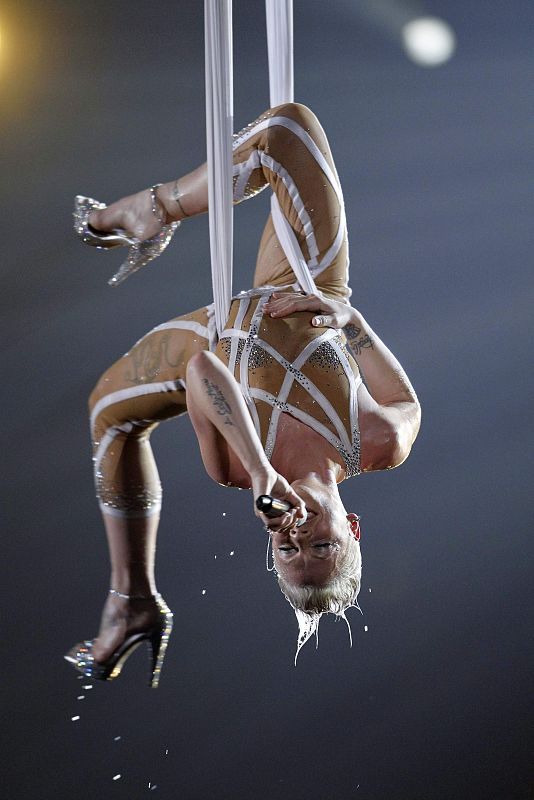 Pink performs "Glitter in the Air" at the 52nd annual Grammy Awards in Los Angeles