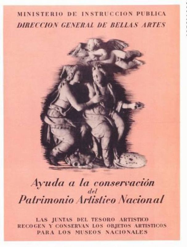 Cartel Ayuda a la conservación del patrimonio Artístico Nacional, Valencia, Ministerio de Instrucción Pública, Dirección General de Bellas Artes, 1936. Ministerio de Cultura, Centro Documental de la Memoria Histórica (PS-Carteles, 1443).