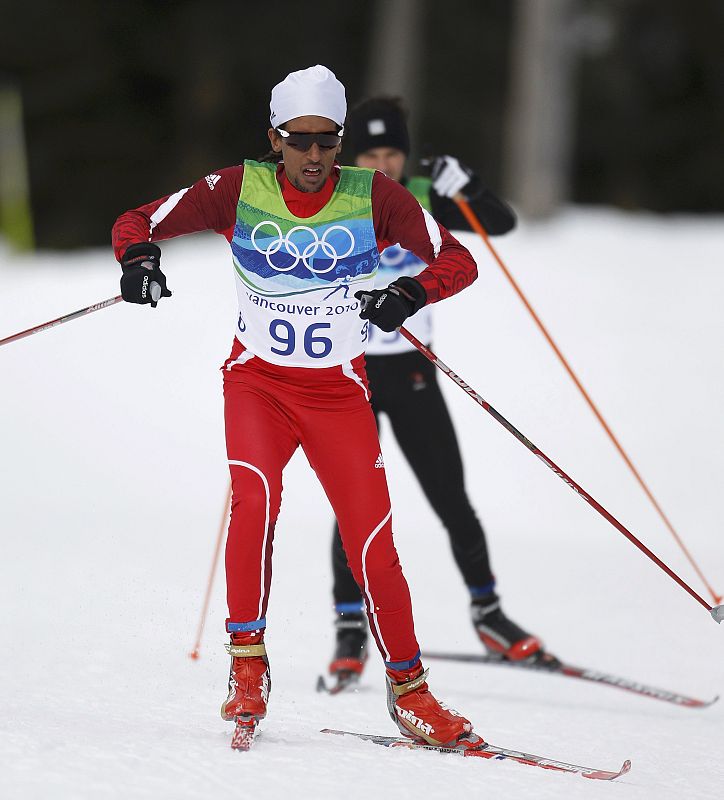 Ethiopia's Zemichael  skis during the men's 15 km individual start cross-country final at the Vancouver Winter Olympic Games in Whistler