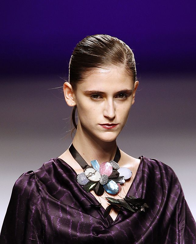 A model displays a creation during the Cibeles Madrid Fashion Week Fall/Winter 2010 show in Madrid