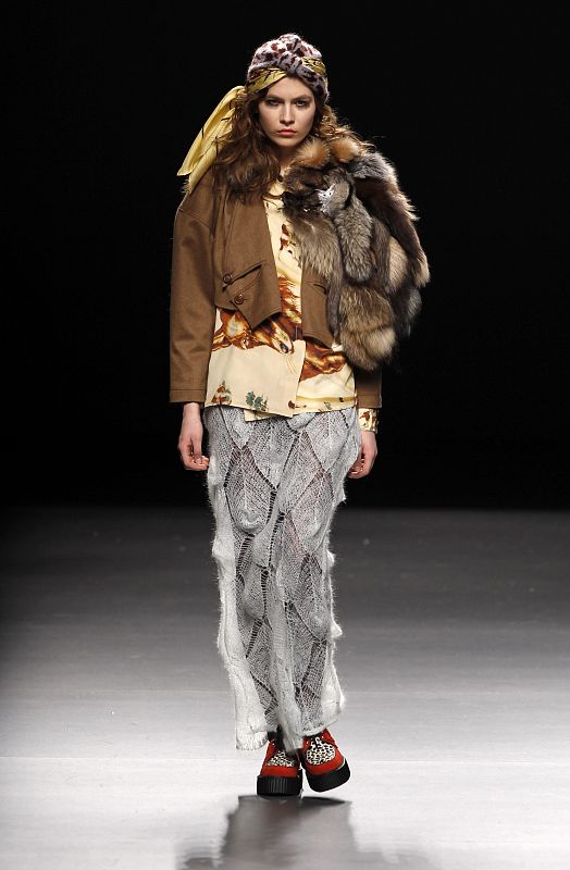 A model presents a creation by El Delgado Buil during Cibeles Madrid Fashion Week Fall/Winter 2010 show in Madrid