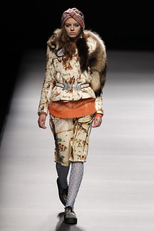 A model presents a creation during the Cibeles Madrid Fashion Week Fall/Winter 2010 show in Madrid