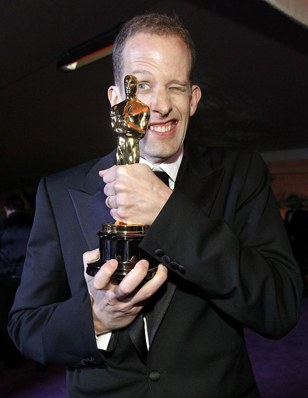 Pete Docter holds his Oscar for best animated feature film for "Up" during the Governors Ball in Hollywood