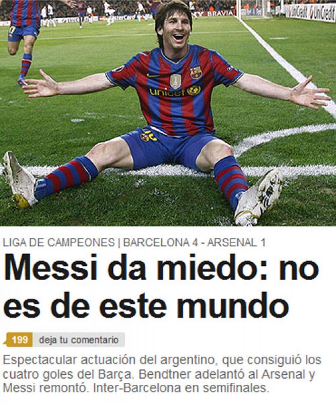 El diario 'As' titula de forma explícita: "Messi da miedo: no es de este mundo".