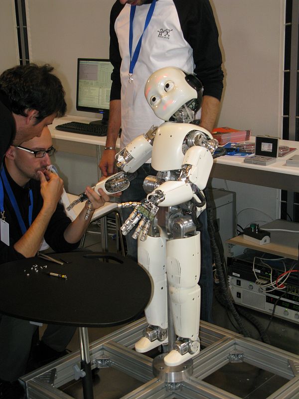 Icub, el robot de Inteligencia Artificial con una edad de 3 años durante su montaje