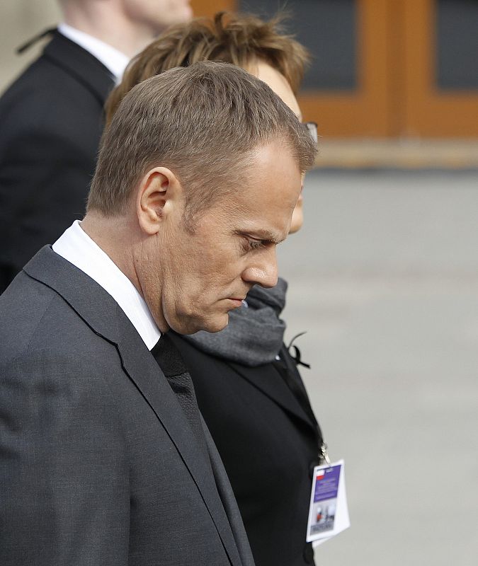 Poland's Prime Minister Tusk attends funeral procession for late Polish President Kaczynski and his wife Maria in Krakow