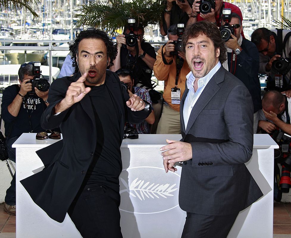 Director Gonzalez Inarritu and cast member Bardem pose during a photocall for the film "Biutiful" at the 63rd Cannes Film Festival