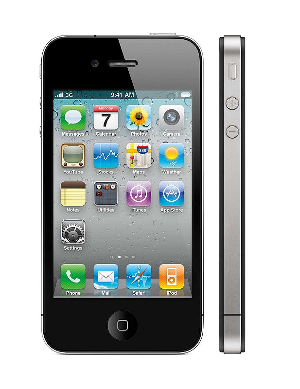 Vista frontal y lateral del iPhone 4.