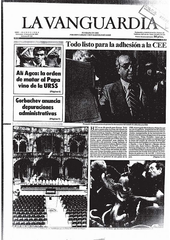 Portada de La Vanguardia del 12 de junio de 1985