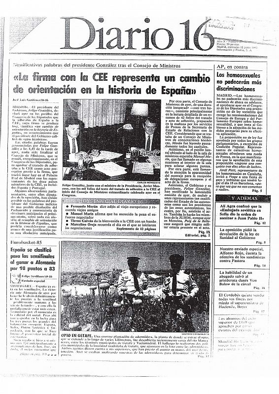 Portada de Diario 16 del 12 de junio de 1985.