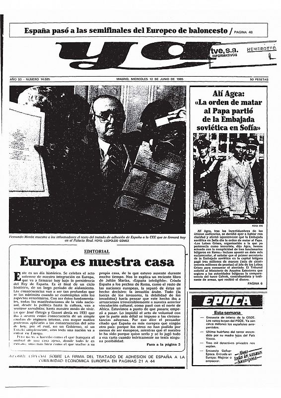 Portada del diario YA del 12 de junio de 1985