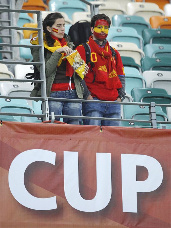 Spain's fans react after a 2010 World Cup Group H match against Switzerland in Durban