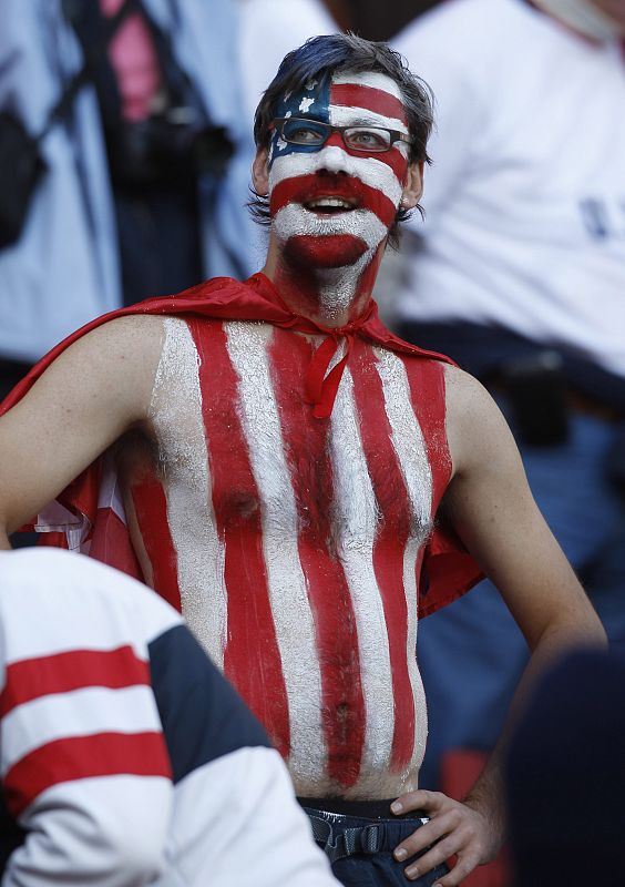 Fan of the USA soccer team awaits 2010 World Cup Group C soccer match against Slovenia at Ellis Park stadium in Johannesburg