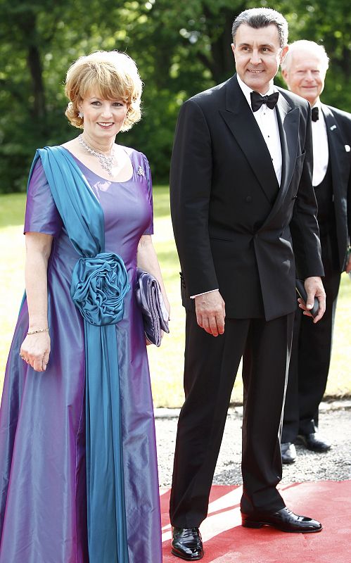 Romania's Crown Princess Margarita and Prince Radu arrive for Government dinner at Eric Ericson Hall in Skeppsholmen