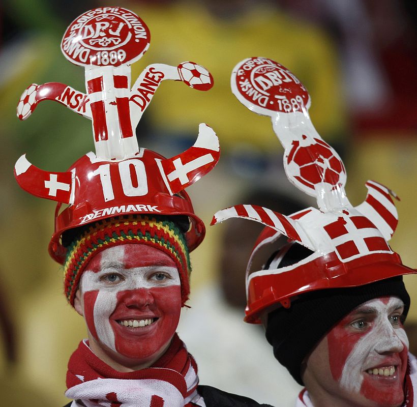 Denmark fans cheers before start of the 2010 World Cup Group E soccer match between Japan and Denmark in Rustenburg