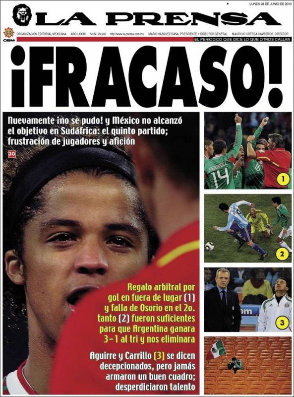 El diario mexicano 'La Prensa' habla de 'fracaso' de su selección en el Mundial 2010