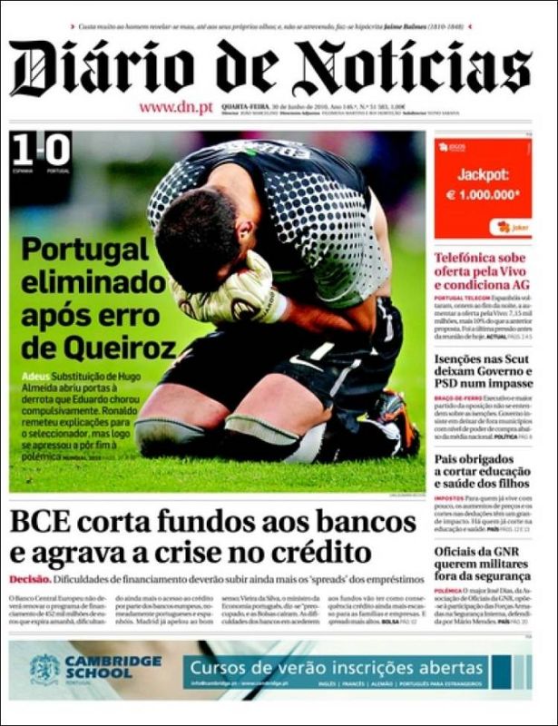 Para el 'Diario de Noticias' Portugal fue eliminada por los errores de Queiroz, su seleccionador