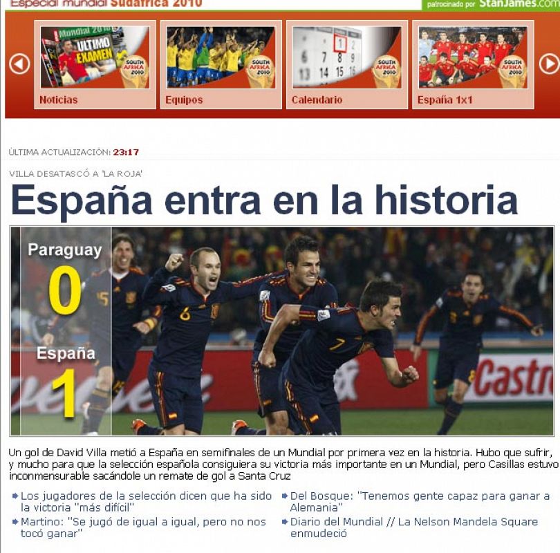 "España entra en la historia", distintas palabras pero con el mismo significado en el 'Sport'