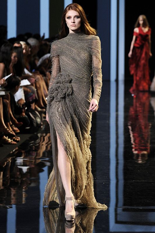 A model presents a creation by Lebanese designer Elie Saab as part of his Fall/Winter 2010-2011 Haute Couture fashion show in Paris