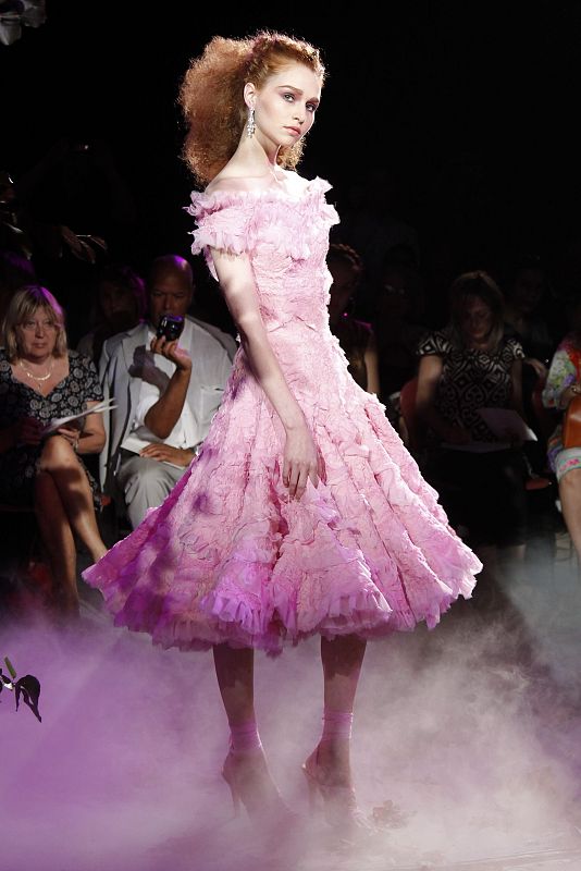 A model presents a creation by French designer Franck Sorbier as part of his Haute-Couture Fall/Winter 2010-2011 fashion show in Paris