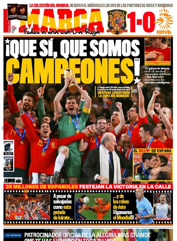 'Que sí, que somos campeones!, titula Marca mientras Casillas levanta la Copa del Mundo