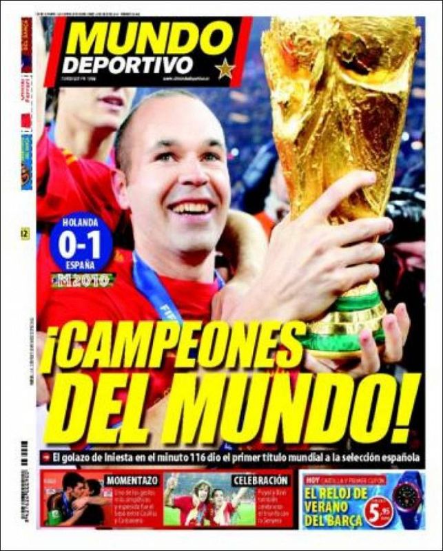 El autor del único gol del encuentro, Andrés Iniesta, protagoniza la  portada del Mundo Deportivo