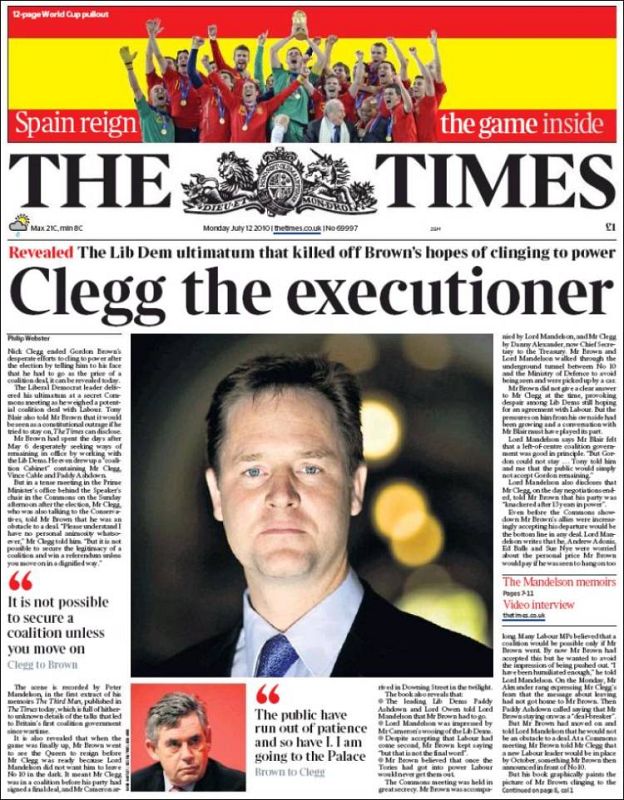 La bandera española encabeza la portada de The Times