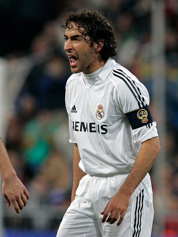 Real Madrid's striker Raul argues during their Spanish first division soccer match against Atletico Madrid in Madrid