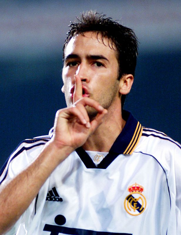 REAL MADRID'S STRIKER RAUL AFTER SCORING AGAINST BARCELONA.