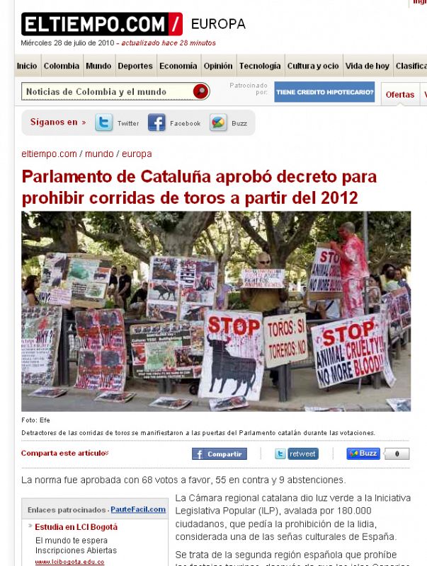 El diario colombiano El Tiempo, destaca en sus páginas la noticia de la votación en Cataluña