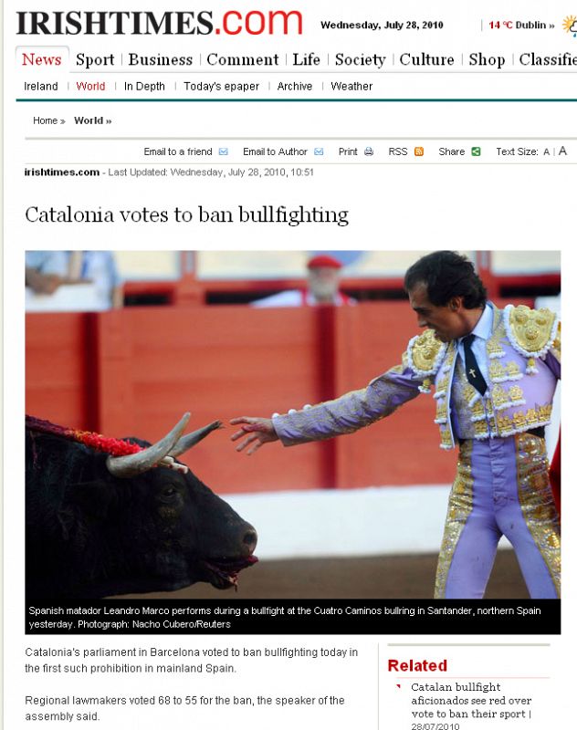 El diario irlandés informa sobre la votación llevada a cabo en Cataluña.