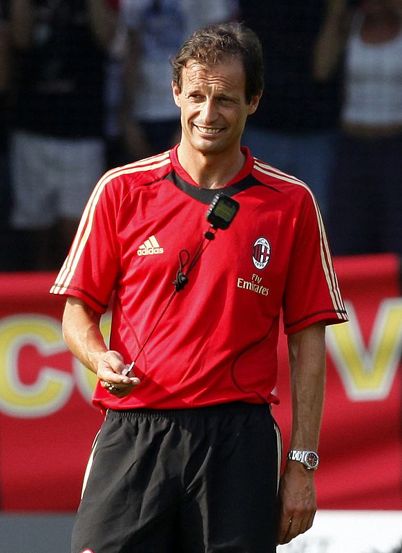 Allegri looks on during the first day of training of the season, at the Milanello training center in Carnago