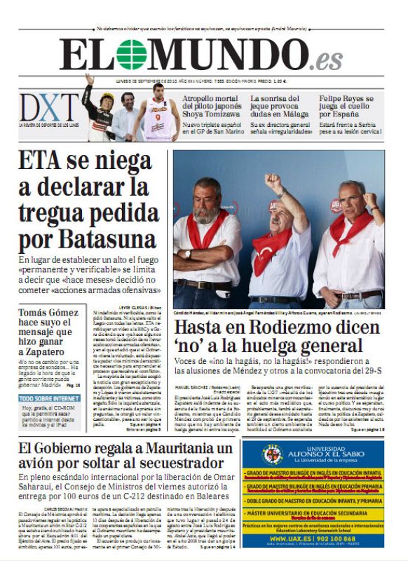 Portada de El Mundo