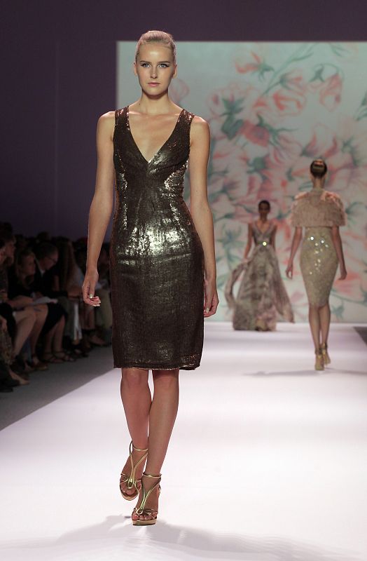 A model presents a creation during New York Fashion Week